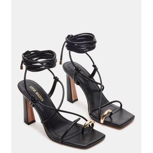 Steve Madden Black Lace-Up Heel Sandals with Gold Accent